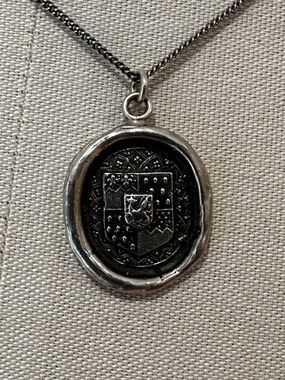 Pyrrha Sterling Silver Heraldic Shield Lion Talisman Necklace | Vintage Style
